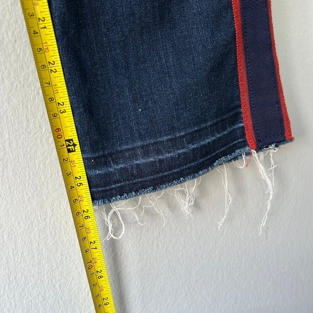 Veronica Beard Carolyn 10” Baby Boot Jeans Midinight w/ Fray Navy Red Sz 26 - Picture 10 of 10